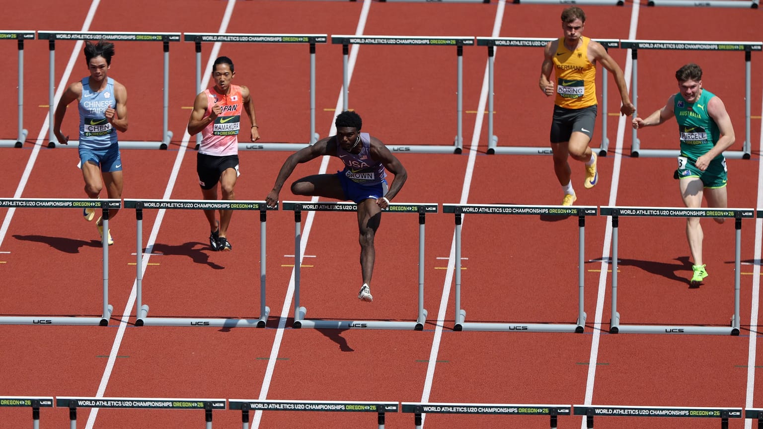 Brown breaks North American U20 record on third morning in Oregon:
Le'Ezra Brown improved his own North American U20 110m hurdles record to 12.89 to highlight the heats during the third morning of competition at the World Athletics U20 Championships Oregon 26